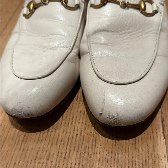 Gucci White and Gold Mules with Horsebit Detail - Picture 2 of 4